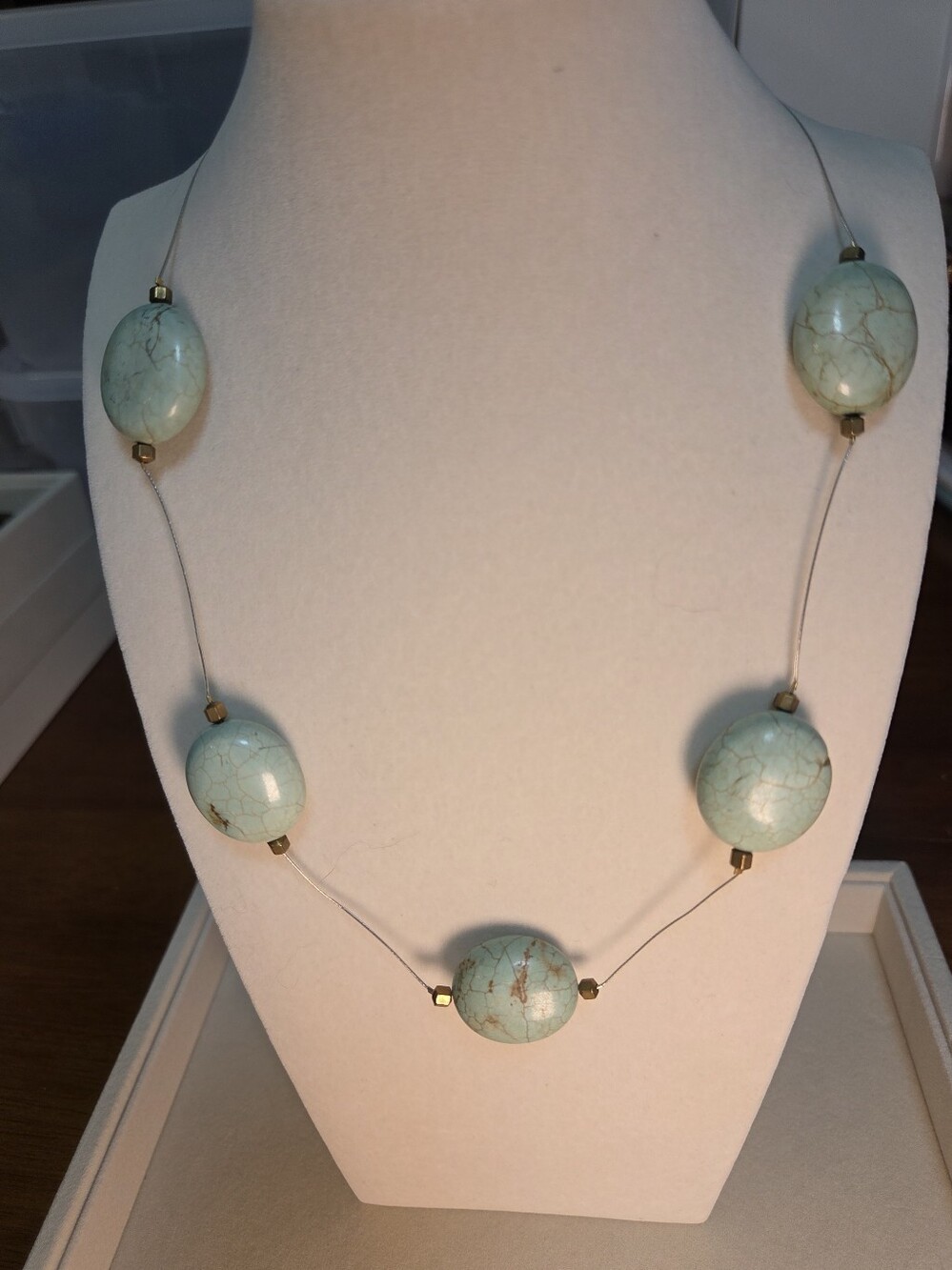 Aqua Howlite Bead Station Necklace